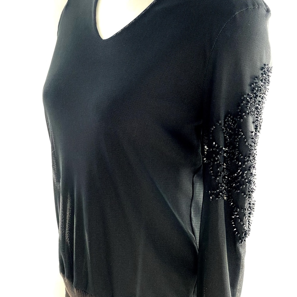 Anteprima Designer Milano Mesh Beaded Black sweater Size 4 Small